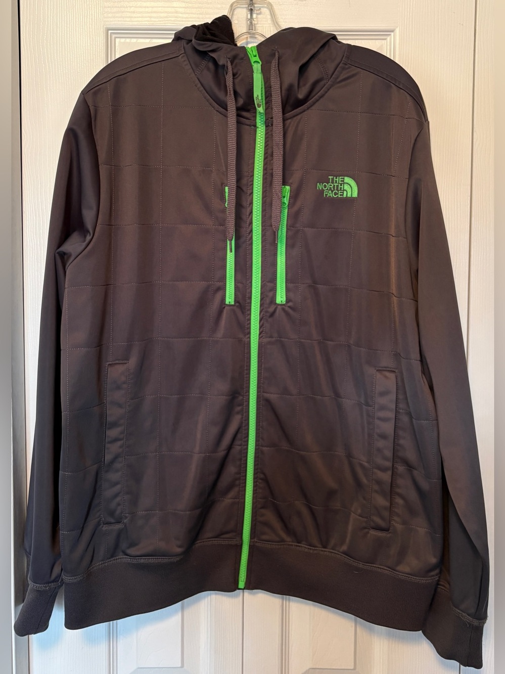 The North Face Full Zip Hoodie Charcoal Grey Lime Green Accent Mens Size Large
